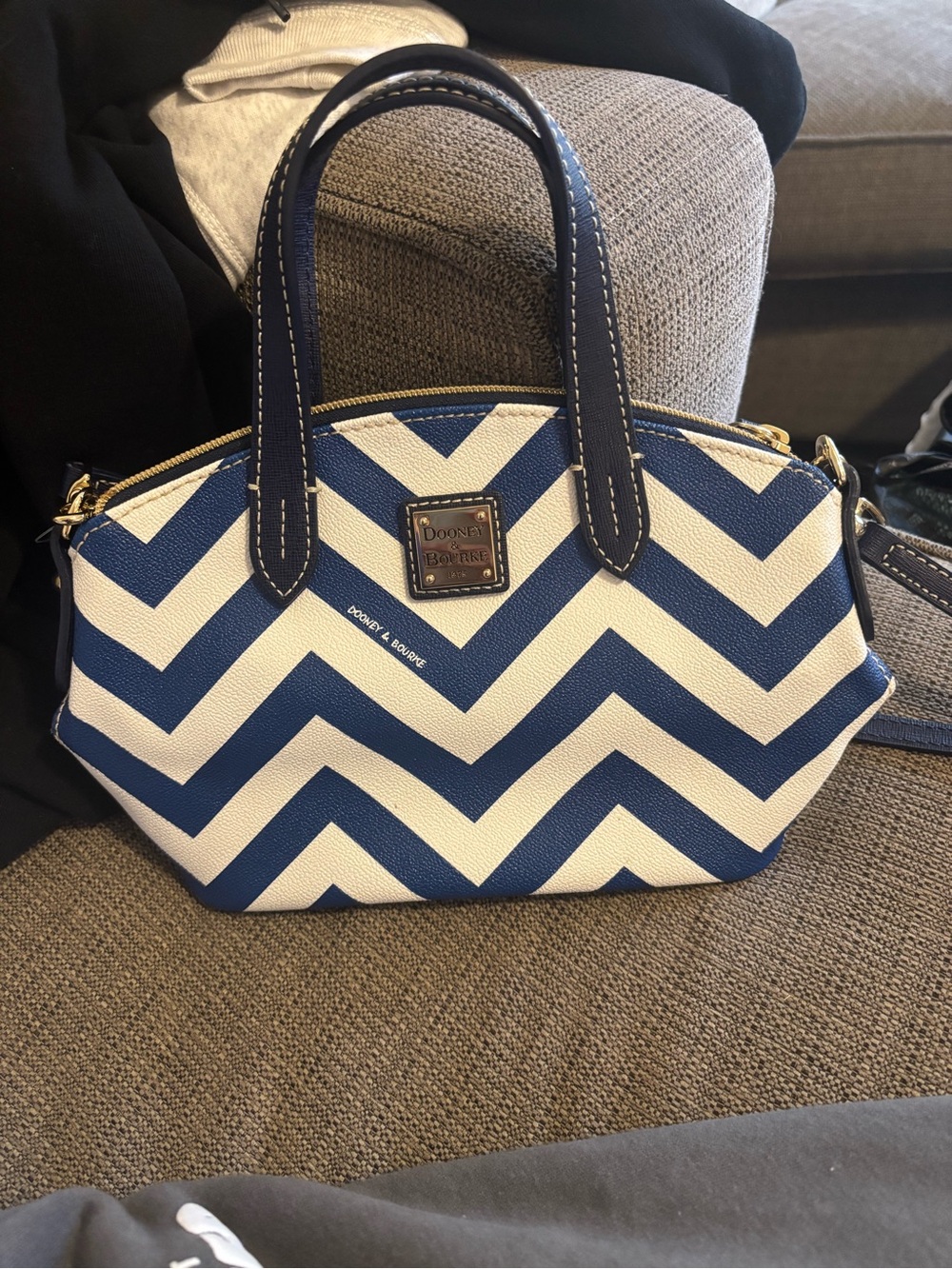 Dooney & Bourke Navy and White Chevron Satchel crossbody